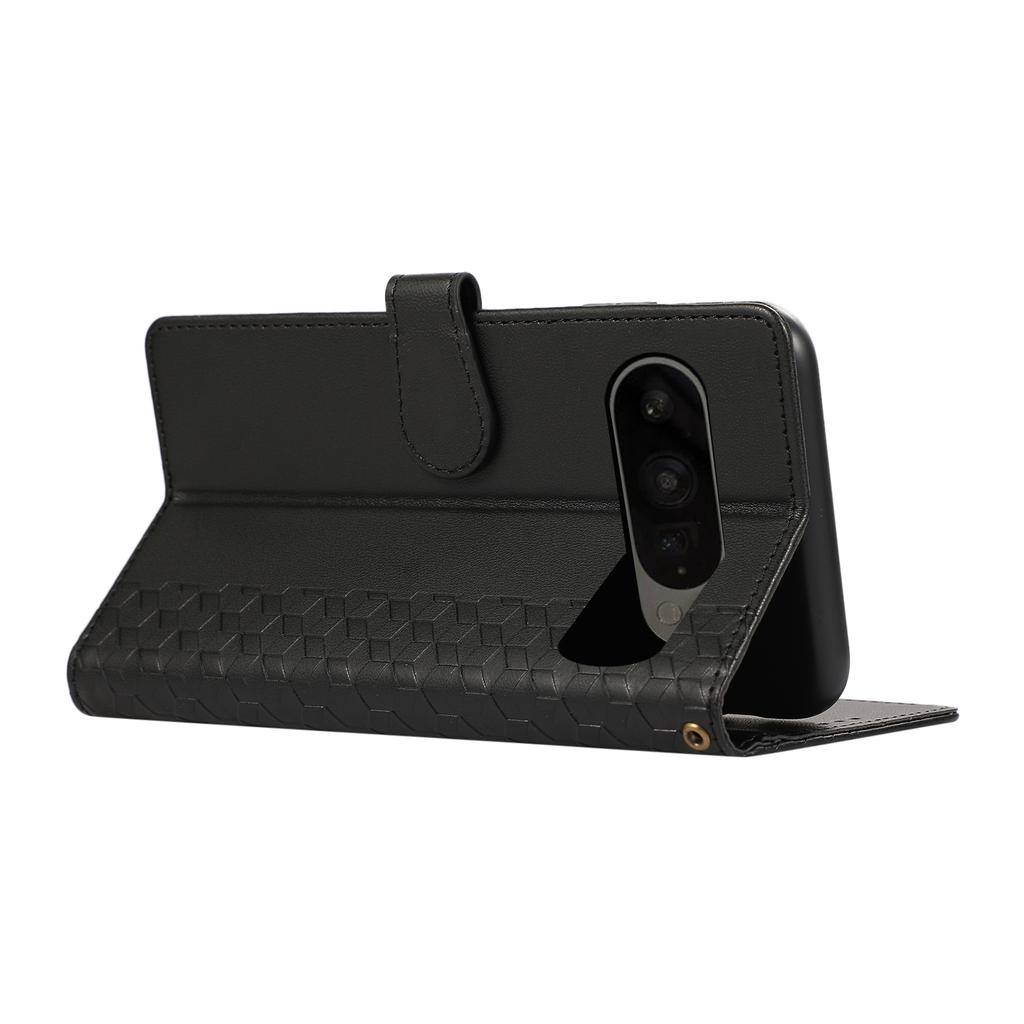 Skórzane etui na Google Pixel 10 Pro/10/9 Pro/9 z wytłaczaną siatką rombów 3D, portfelowe, z zawieszką