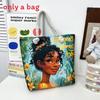 Cotton Canvas Tote Bag Female Large Capacity With Drawstring Closure For Travel And Shopping