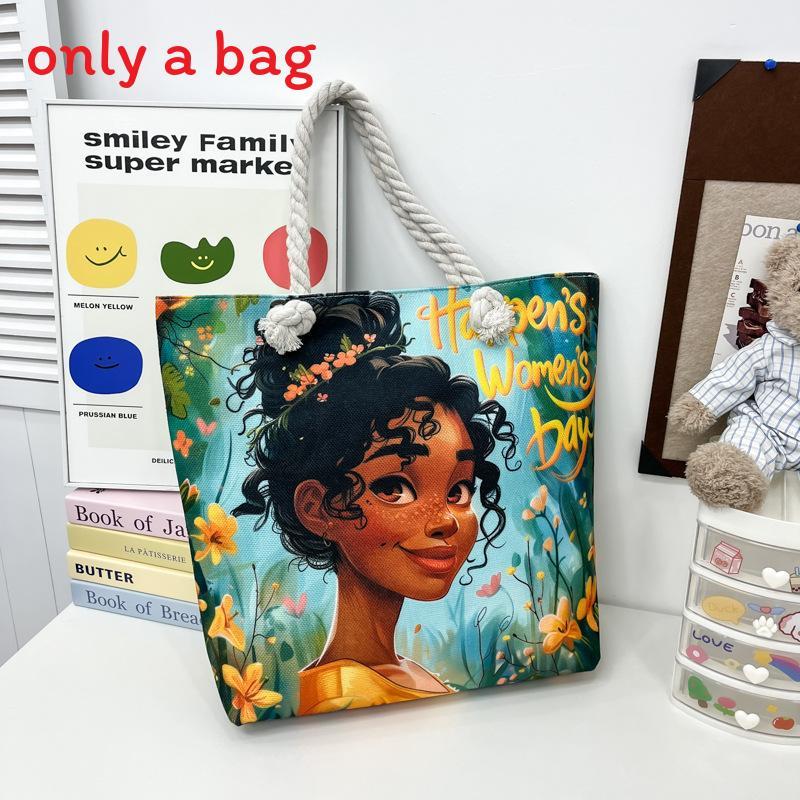 Cotton Canvas Tote Bag Female Large Capacity With Drawstring Closure For Travel And Shopping