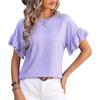 Women's clothing European and American spring and summer new solid color round neck lotus leaf sleeve short sleeve T-shirt top
