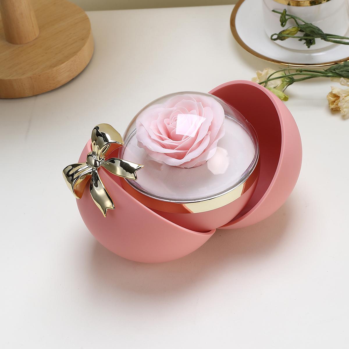 

Round Bow Preserved Eternal Rose Gift Box Necklace Ring Pendant Jewelry Storage Box Valentine s Day Engagement Propo No jewelry розовый