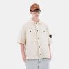 STONE ISLAND Ss25 Koszula Męska z Nadrukiem Logo, Dopasowana, Rękawy Raglanowe, Krótki Rękaw, Jasnobeżowa K1S151200029S00WN-V0195