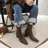 Stretch Slim Women Thick Heel Ankle Boots Fashion Back Zippers Pointed Toe Shoes Winter Short Plush Modern Women's Short Booties