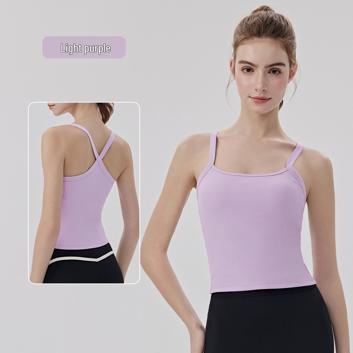 Женский спортивный топ-майка с открытой спиной на бретелях и фиксированными чашками - Утягивающий топ для йоги без рукавов L