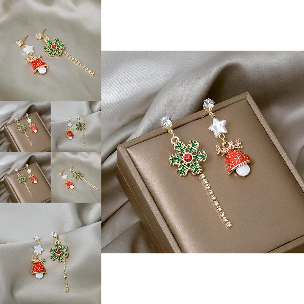 Christmas Snowflake Bell Long Earrings With Alloy Material For Holiday Party Wear