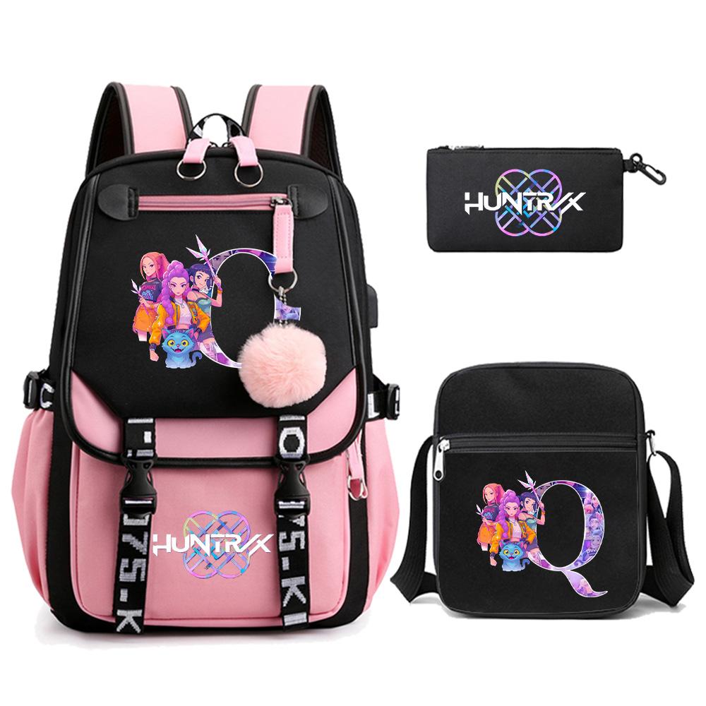 3 ks/sada Roztomilý kreslený batoh s potiskem 26 anglických písmen s taškou přes rameno pro dospívající studentku, studenta, školní taška, velkokapacitní cestovní taška, dárek pro dítě