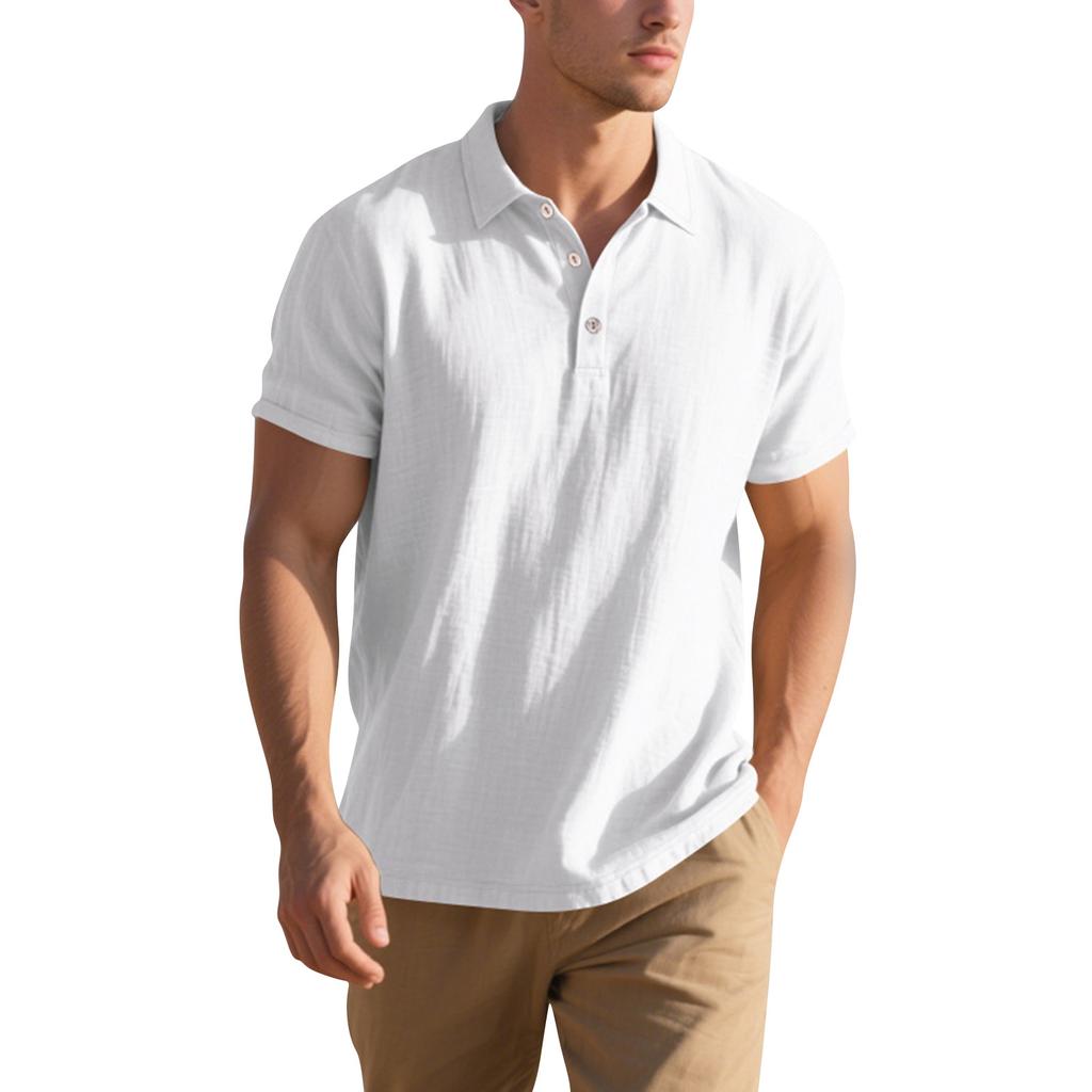 Men's Short-sleeved Shirt  Linen Loose Fit  Casual Collar  Men's T-shirt