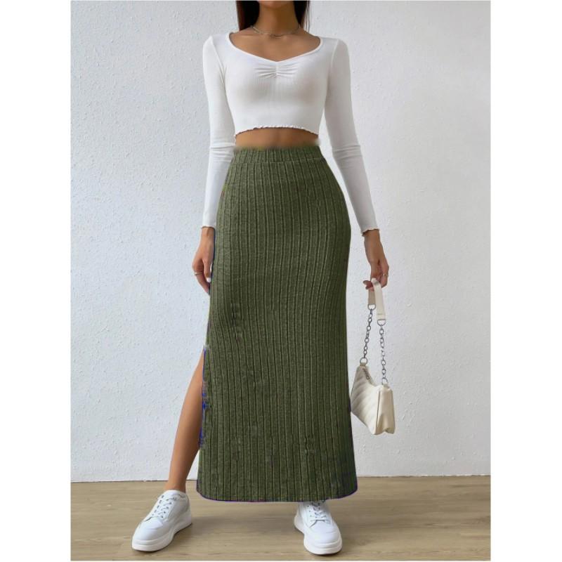 Women's Spring and Fall Big Yards Half-body Skirt In The Long Section of High-waisted Side Slit Slim Knit Half-body Skirt