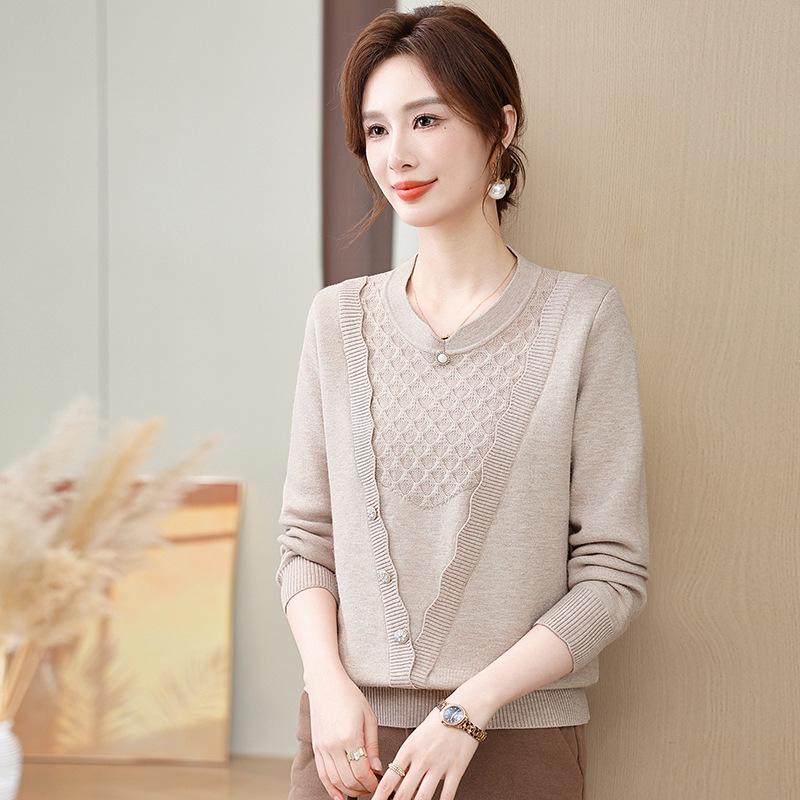 Women's Fashionable Winter Fleece-Lined Two-Piece Sweater Top for Middle-Aged and Elderly