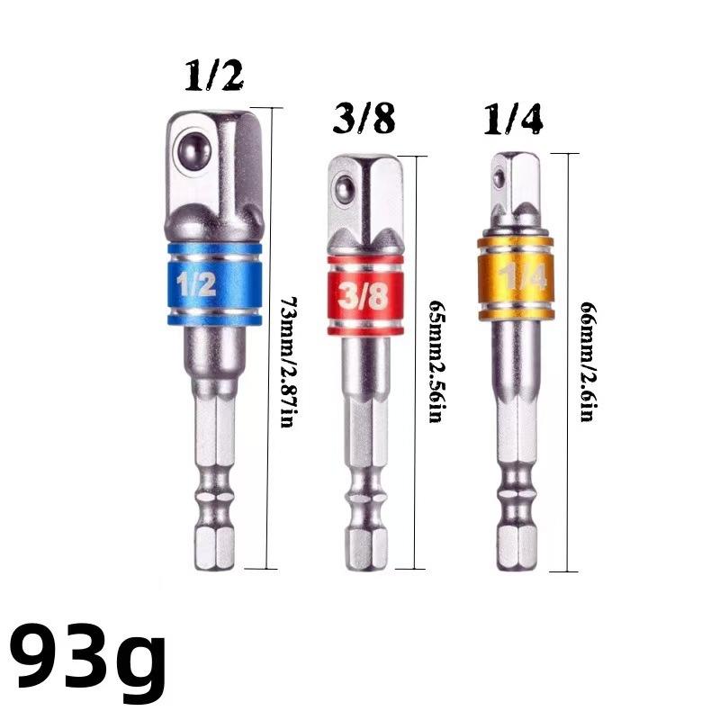 Hex Handle to Square Head Socket Extension Rod (1/4, 3/8, 1/2) - Air/Electric Screwdriver Connection Conversion Rod