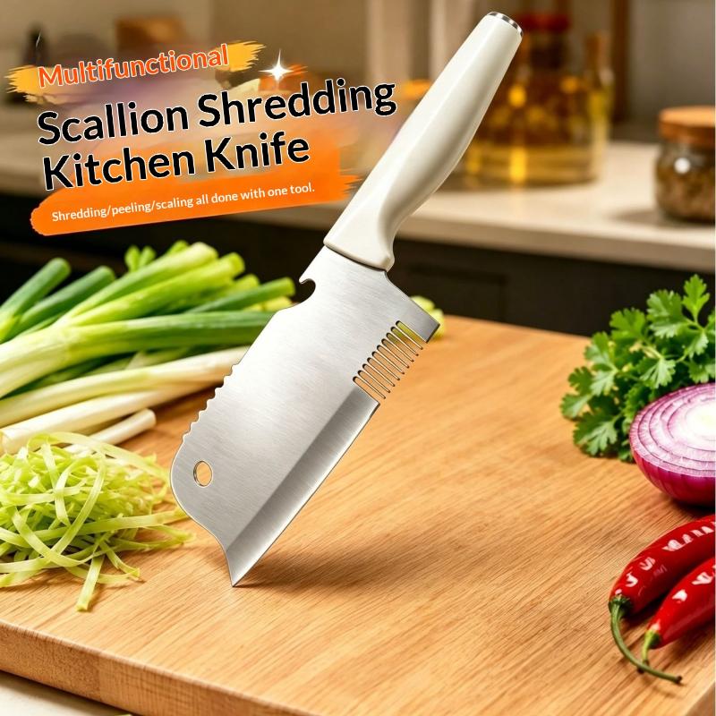 Cortador de Verduras 3 en 1 de Acero Inoxidable Mango Ergonómico Rebanador de Cebolleta Picadora de Hierbas para Picnic Cocina al Aire Libre
