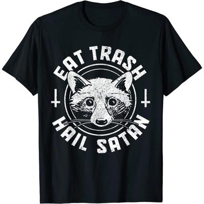 LAUDAH Raccoon Eat Trash Hail Satan Gothic Funny Racoon T-Shirt