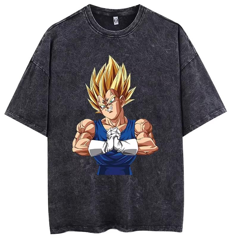 New Anime Dragon Ball Super Saiyan Washed Vintage Short Sleeved Tshirt Anime Casual Summer New Fashion Cotton Tops