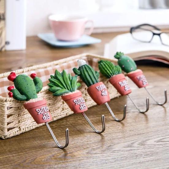 Lindo Cactus forma autoadhesivo cocina baño gancho de pared toallero colgador