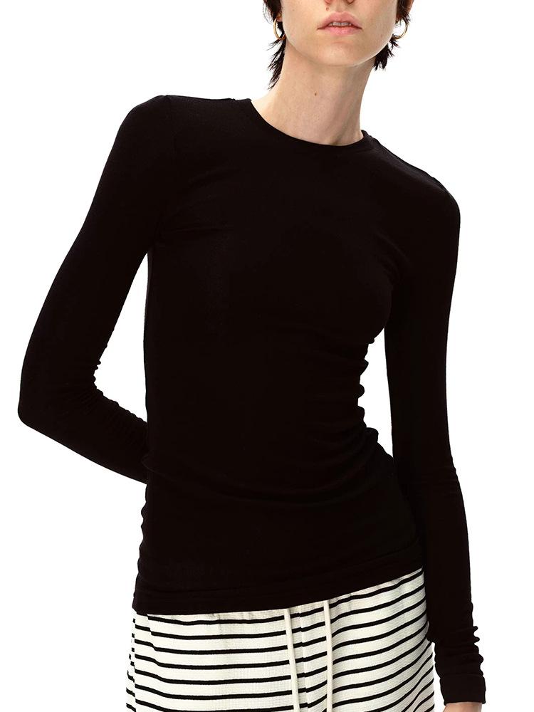 

Женская приталенная футболка с длинным рукавом в стиле ретро из легкой американской шерсти и тенселя - Приятный к коже и эластичный базовый слой Medium чёрный