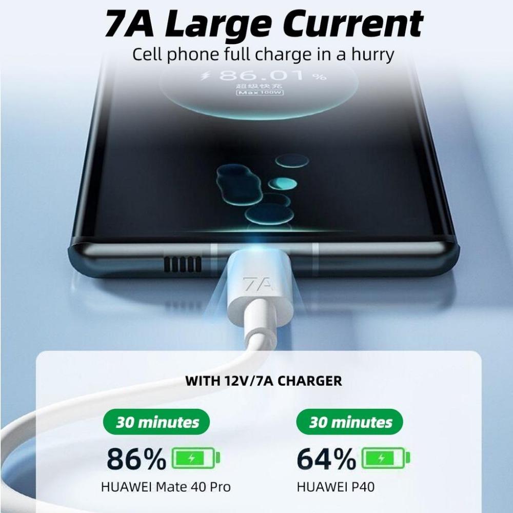 Καλώδιο φόρτισης 1M 2M Super Charging USB σε Type-C Καλώδιο φόρτισης 100W 7A Fast Charge Data για Huawei Xiaomi Quick Chager