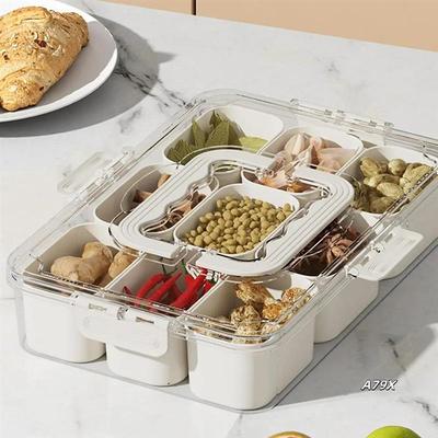 Grids Divided Serving Tray Storage Box Portable Sub-Format Seasoning Separator Box Fresh-Keeping Snack Fruits Food Box