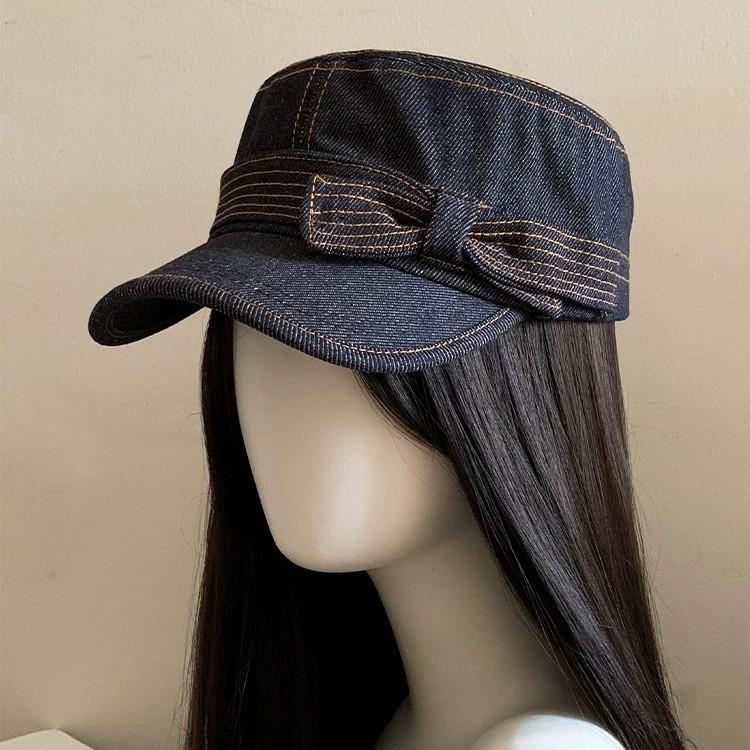 Denim flower bow flat top equestrian hat women's spring summer versatile face cap newsboy hat