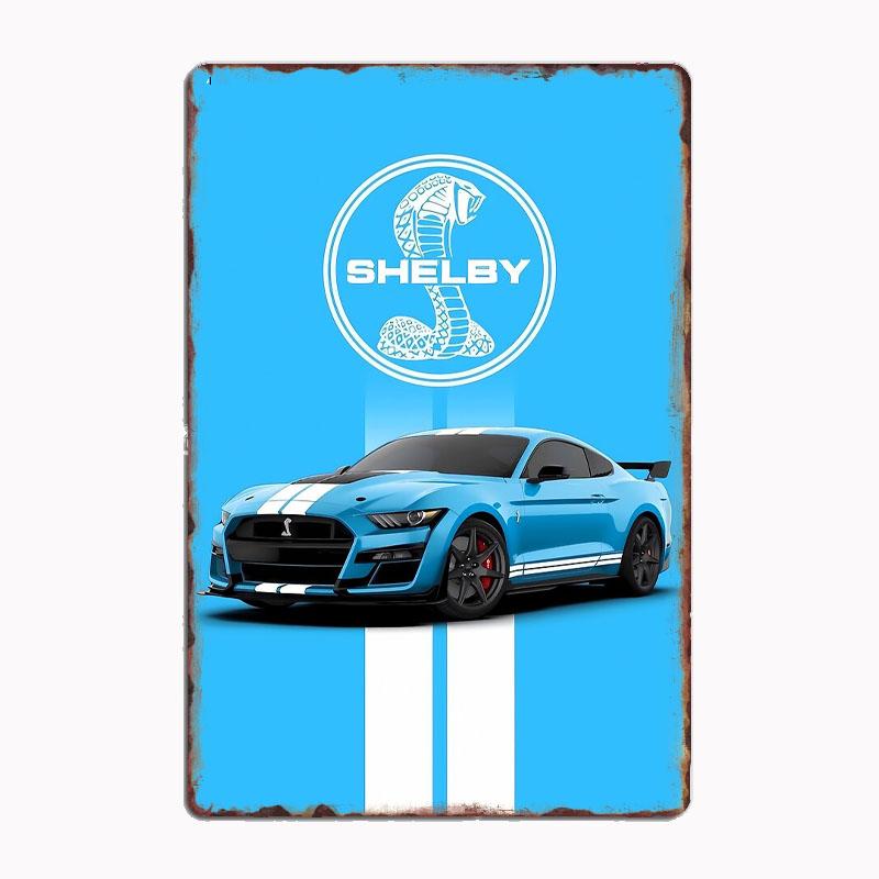 

Light Blue Shelby Mustang Race Car Racer Retro Metal Sign Poster Garage Indoor Room Decor Club Tin Home Wall Decor 20x30cm（7.8x11.8inch）