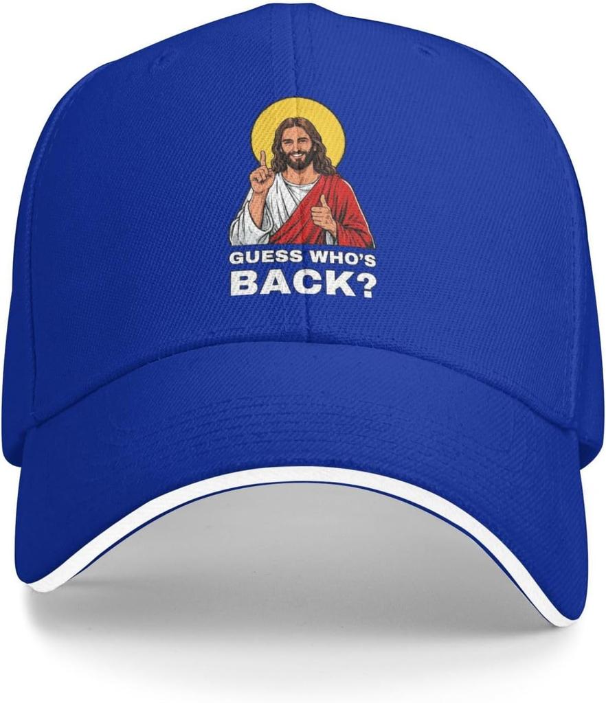 Guess Whos Back Jesus Christian Graphic Baseball Cap Polyester Adjustable Casual Hat for Adult