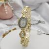 Ladies Bracelet Watch Faux Pearl Oval Dial Watch Women Vintage Quartz Wristwatch Elegant Dress Watch for Party Date