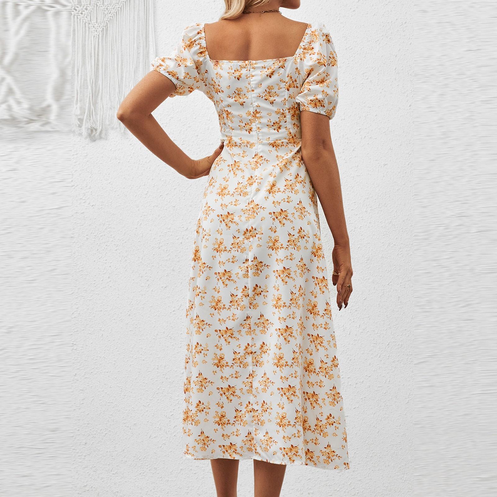 Женские летние модные однотонные платья с высокой талией и объемными рукавами на талии — фото 4