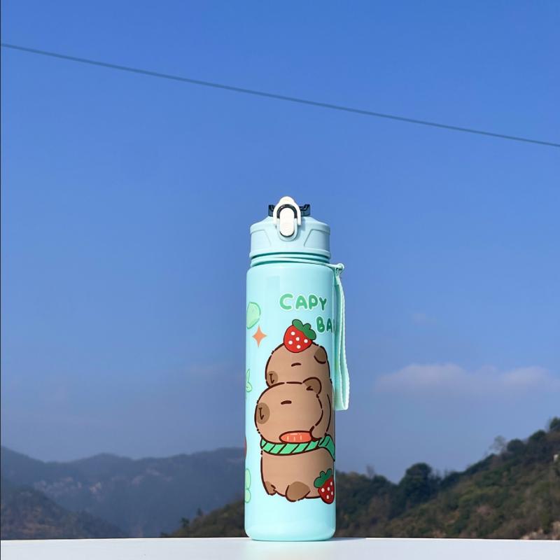 750ML Cartoon Cute Water Cup with Straw & Handle Sports Water Bottle Large Capacity Travel Water Cup for Fitness Sports
