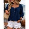 Camicia Casual in Lino da Donna con Maniche a Lanterna e Scollo Quadrato per le Vacanze Estive
