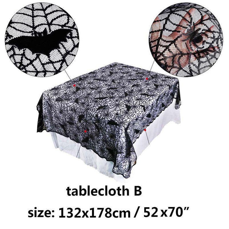 Spooky Black Lace Table Runner Featuring Intricate Spider Web Design For Halloween