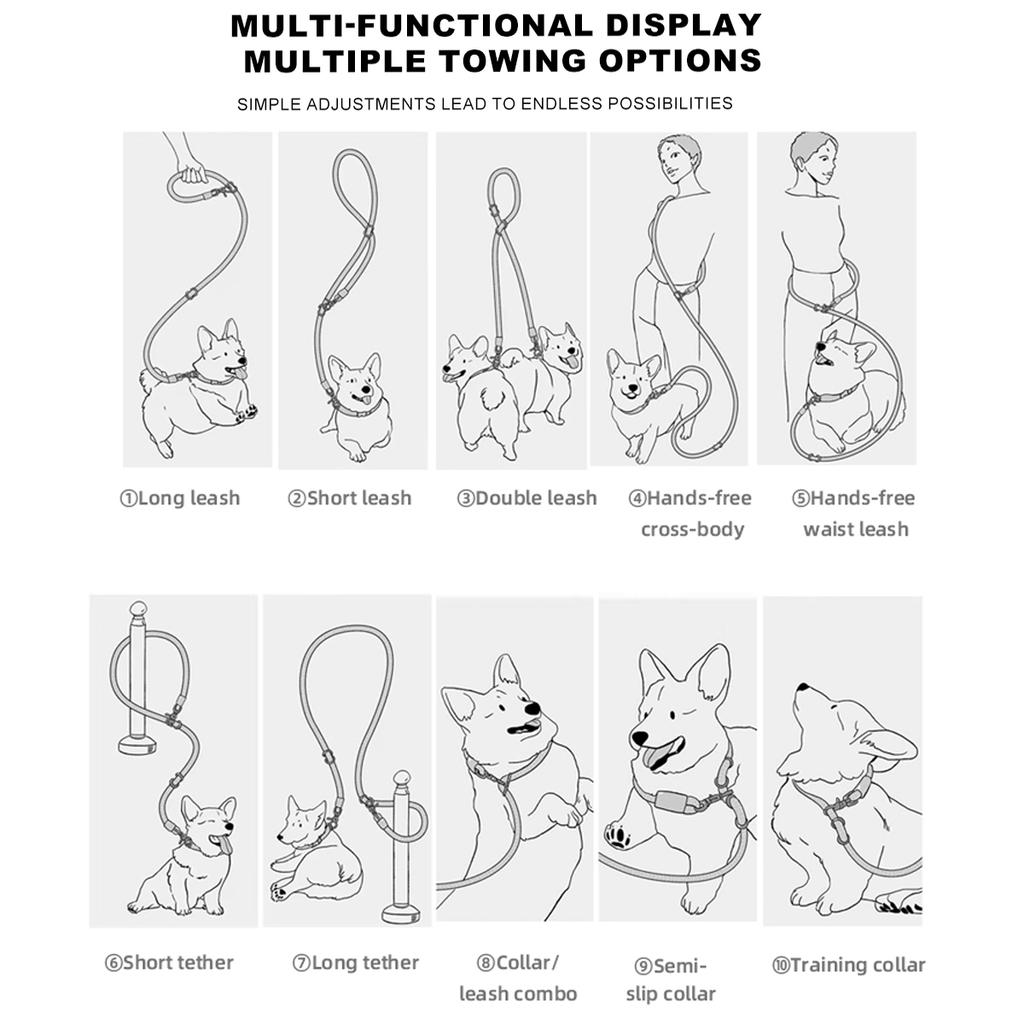 Multifunction Dog Leash New Design Durable Nylon Pet dog Lead rope for small and medium Walking Dogs Bulldog Samoyed hunting dog