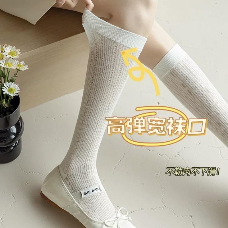 Season Thin Long Stacking Socks Hollow Socks Ballet Sweet Cotton Calf Women'S Socks