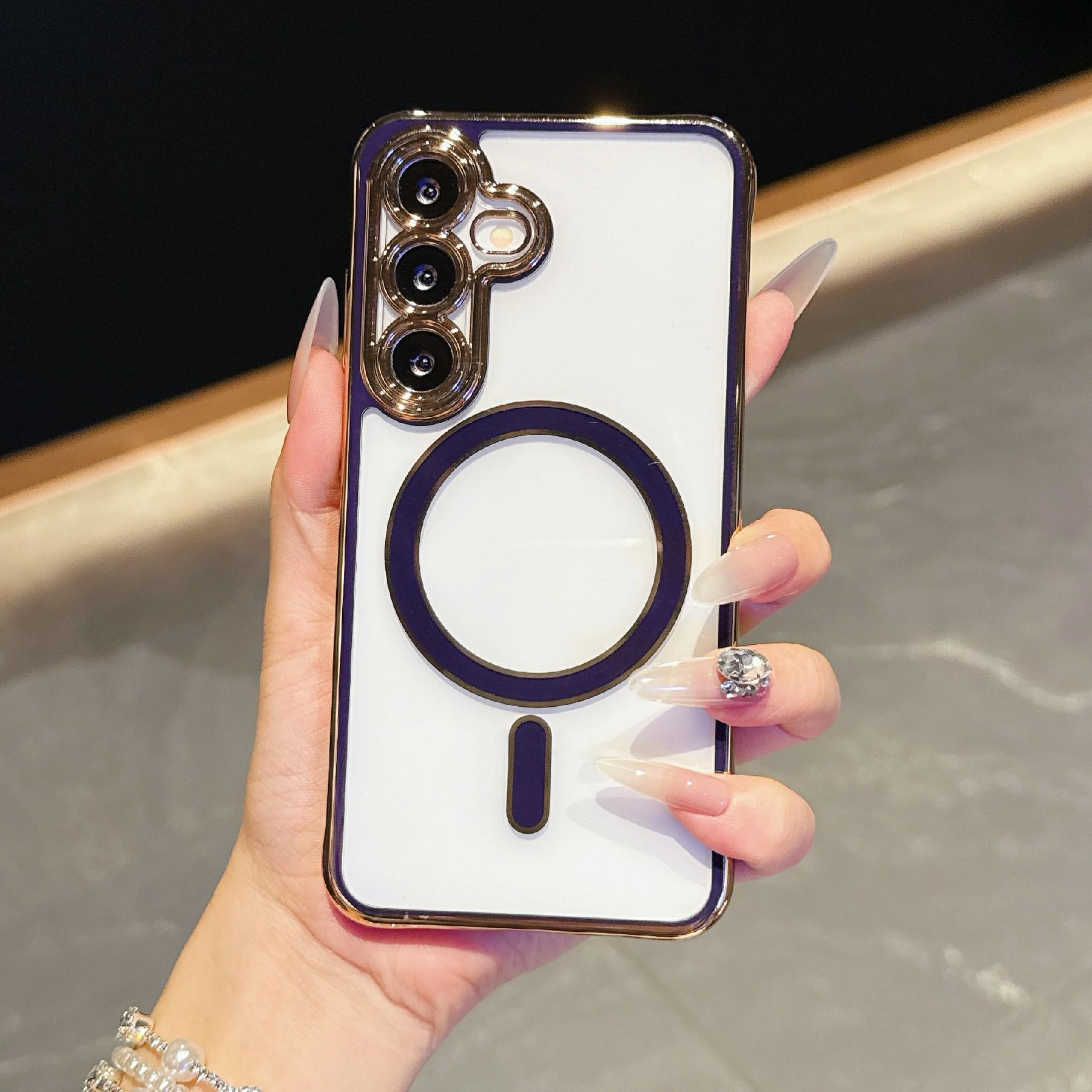 

For Samsung Galaxy S25+/S24+ Magnetic Case Electroplated 2.0mm Acrylic TPU Phone Back Cover Dark Purple