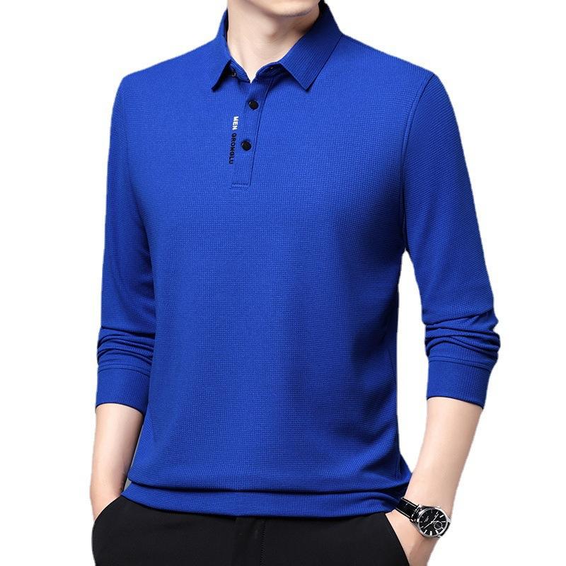 Autunno Nuovo T-Shirt Lunga da Uomo Polo con Risvolto Gioventù Business Slim Tinta Unita Manica Lunga Abbigliamento da Uomo