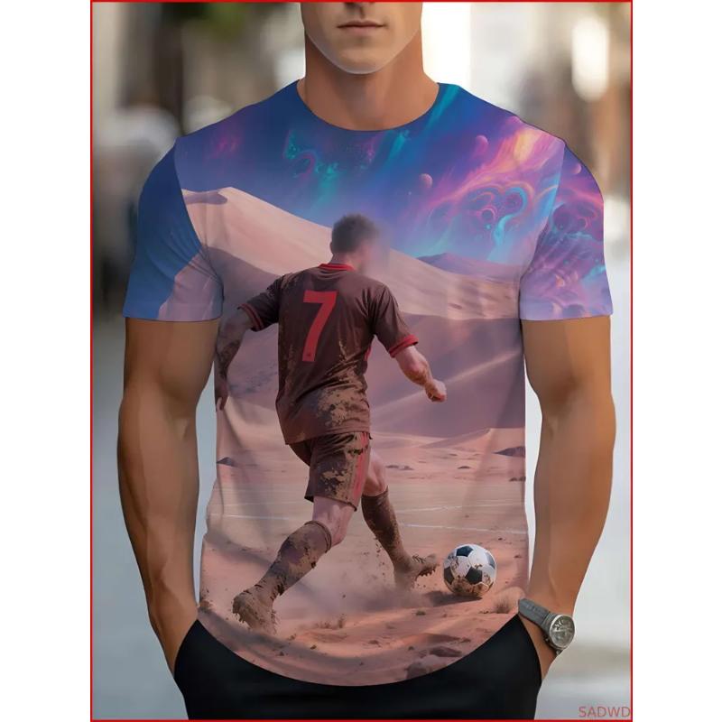 Modisches Herren-Rundhals-Kurzarm-3D-Casual-Farbprint-Casual-Kurzarm-Rundhals-T-Shirt