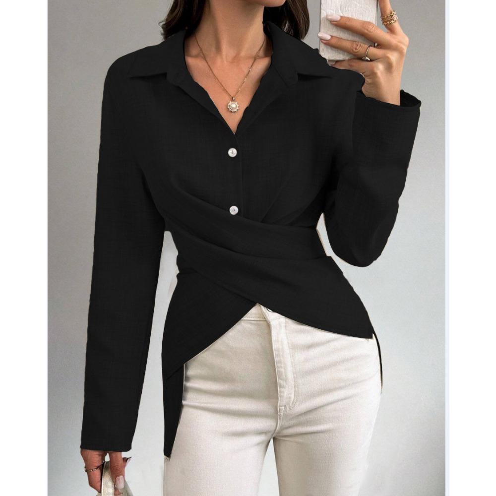 Women's Autumn Simple Fashion Versatile Waisted Solid Colour Shirt