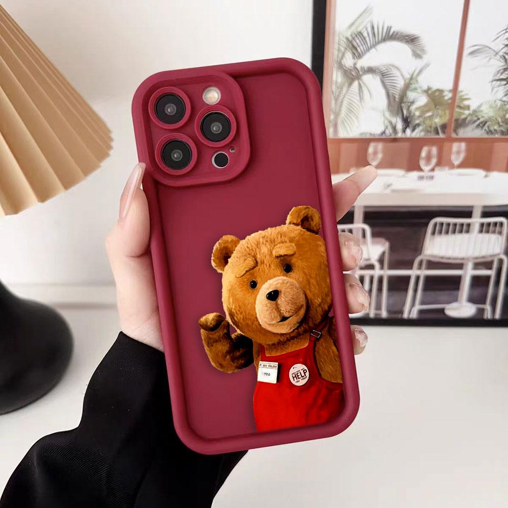 Cartoon Bär T-Teddy Handyhülle Für iPhone Apple 17 AIR 16 16E 11 12 13 14 15 XR Plus Pro Max DIY Hülle TPU Stoßfeste Hülle Capa