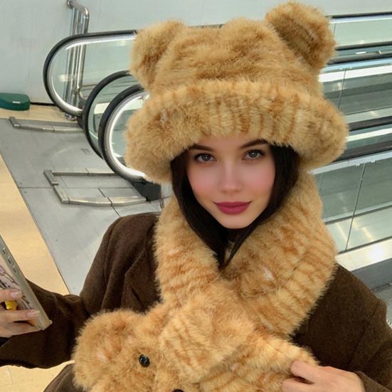 2Pcs/Set Winter Hat Scarf Set Tiger Leopard Print Dome Style Fisherman Hat with Lace-Up Design Windproof Warmth Hat Scarf Set