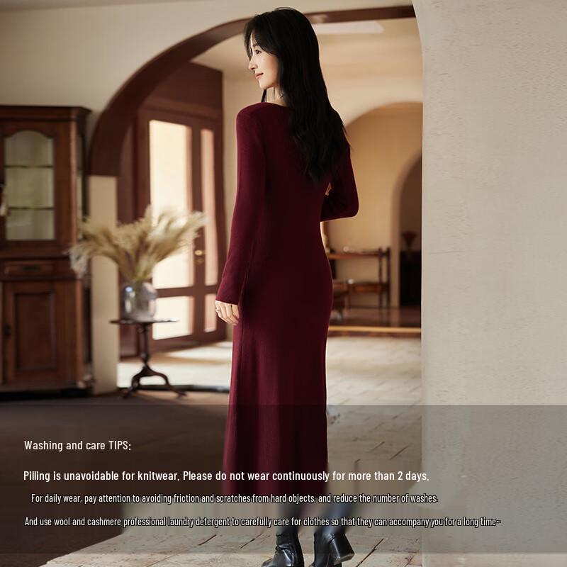 VICTORIA&VERA Women's V-Neck Slim Knit A-Line Midi Dress