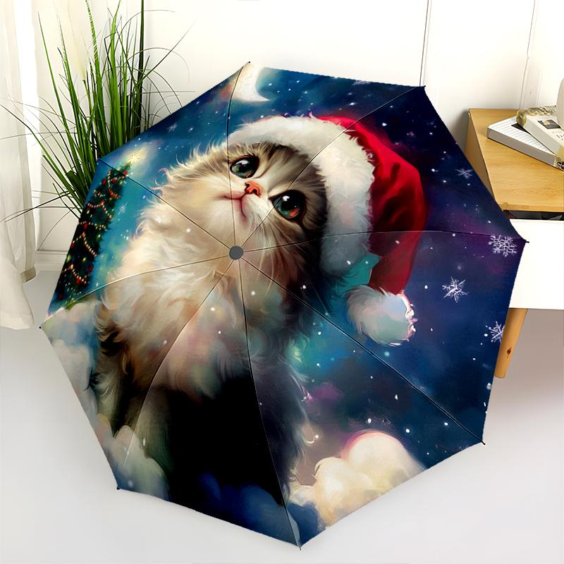 Persian Cat pattern, automatic folding umbrella, portable and foldable design, 8 ribs, a Christmas or birthday gift.