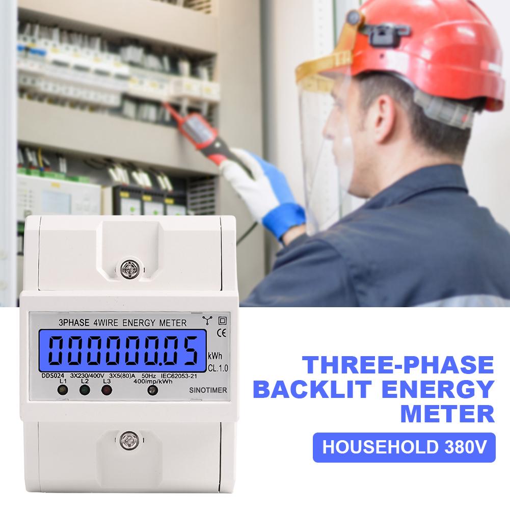 1-3pcs Din Rail 3 Phase 4 Wire Electronic Watt Power Consumption Energy Meter Wattmeter kWh 5-80A 400V LCD Backlight Display