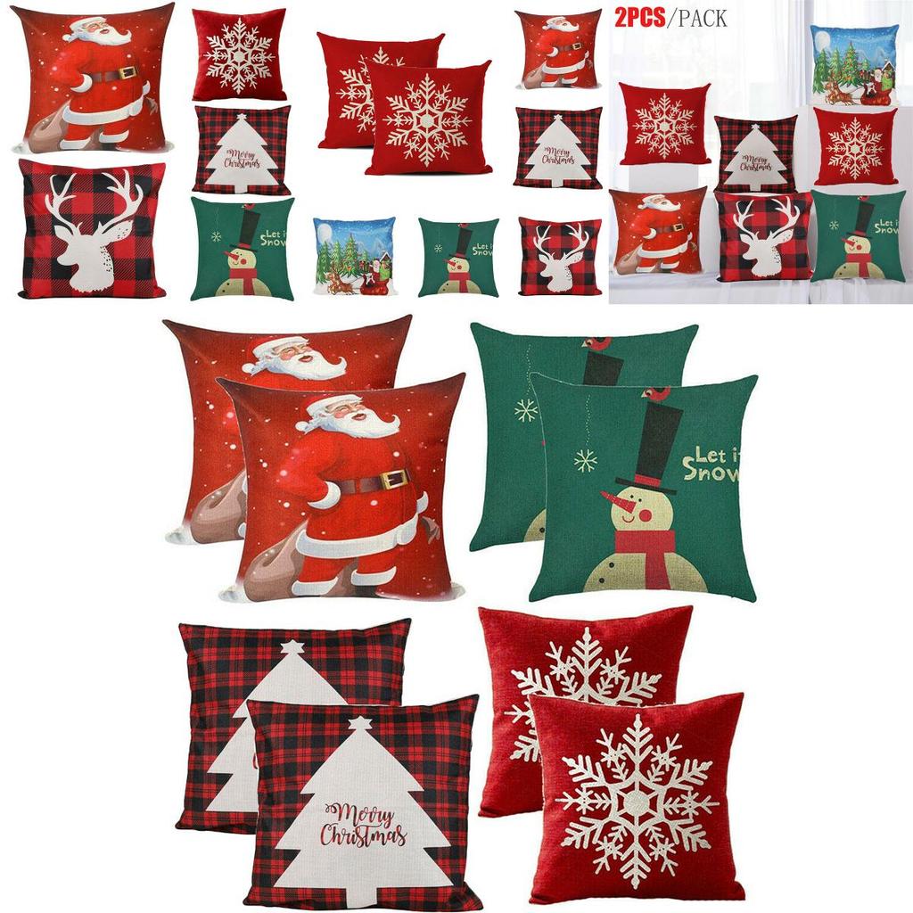 Stylish Snowman And Santa Christmas Pillow Covers For Couch Sofa Festival Decor