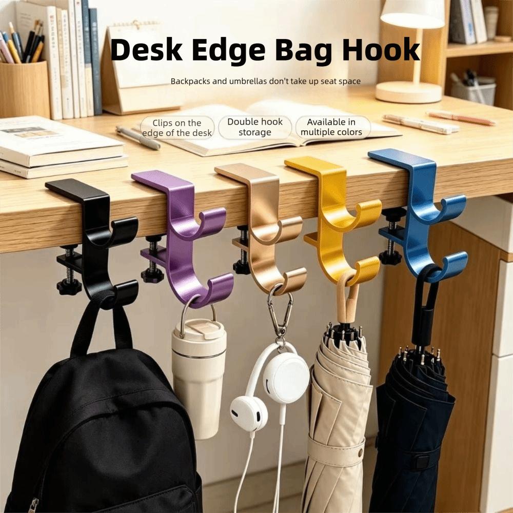 Punch-free Table Side Backpack Rack Double Hook Hanging Handbag Holder Headphone Organizer  Office
