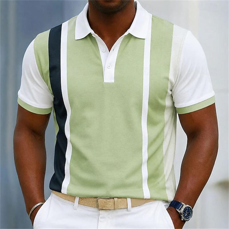 Men's Summer Polo Shirt Striped Short-Sleeve Breathable Men's Top Business-Style Collar High-Quality Short-Sleeve Top