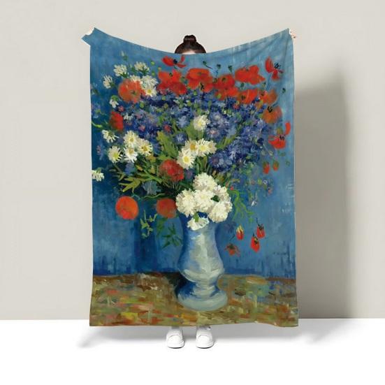 Oil Painting Nap Blanket, Soft Warmth Double-Sided Flannel, Digital Print Shrink-Resistant Machine Washable Office Travel Throw Blanket