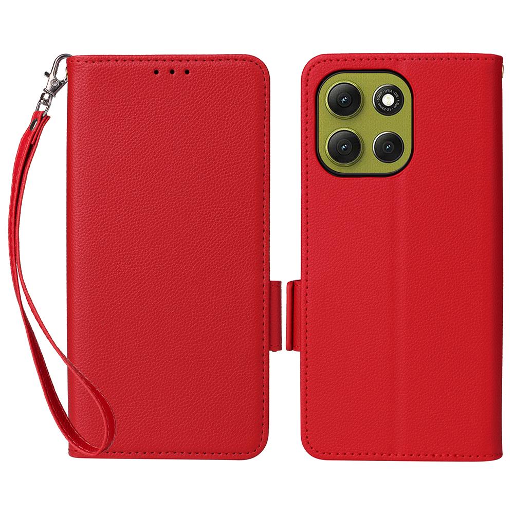 

For Motorola Moto G86 Power 5G Case with Wrist Strap Litchi Texture PU Leather Wallet Phone Cover Red