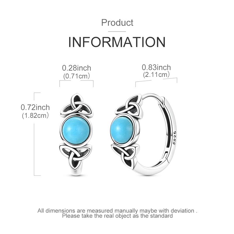 925 Silver Unique Design Celtic Knot Blue Turquoise Hoop Earrings For Women Jewelry Gift
