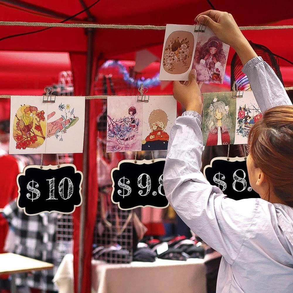 12PCS Erasable Hemp Rope Hanging Signs Chalkboard Blackboard Price Tags Message Labels
