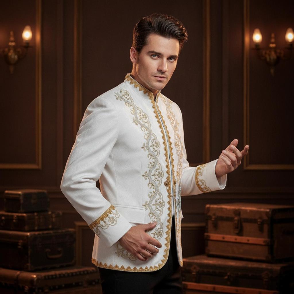 Jacket with Gold Embroidery Formal Performance Elegant for Performers