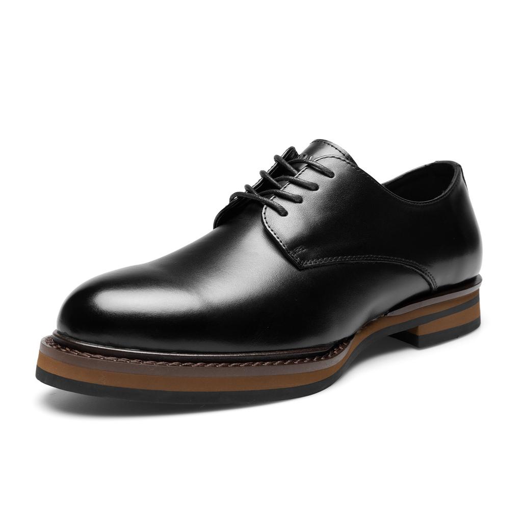 2025 Direct Supply of British Retro Casual Leather Shoes Men's Genuine Leather Business Dress Thick-soled Wedding Groom Derby Shoes