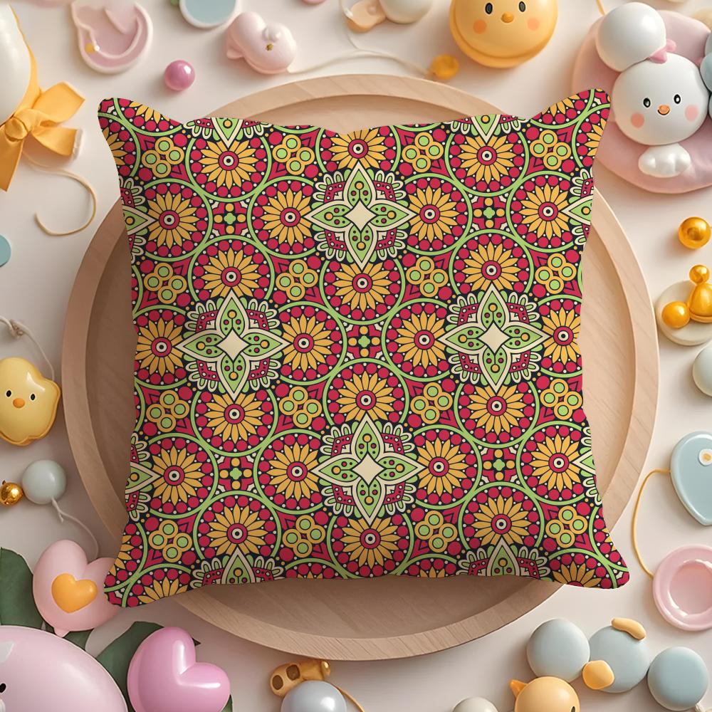 Indian Ethnic Pattern Cushion Cover Home & Car Multi-Scene Pillow Cover - Reversible, Soft & Durable for Daily Use